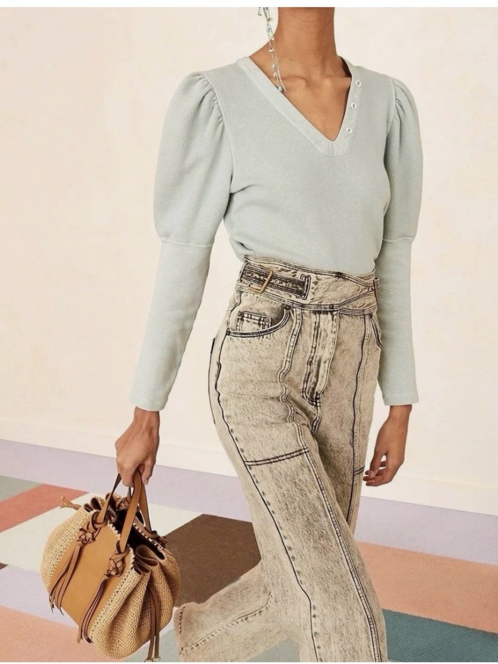 Ulla Johnson Jude Pullover Sage Green Puff Sleeve Sweatshirt